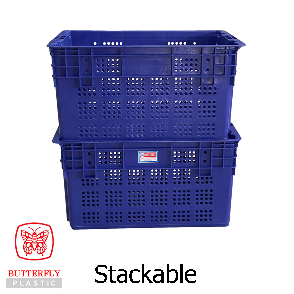 5588 Ventilated Stackable Storage Basket — Rectangular crate with perforated (round-hole) side walls, open top.