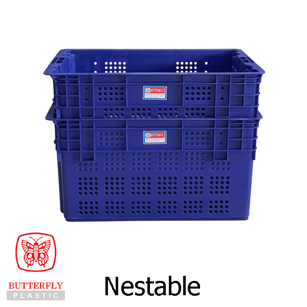 5588 Ventilated Stackable Storage Basket — Rectangular crate with perforated (round-hole) side walls, open top.